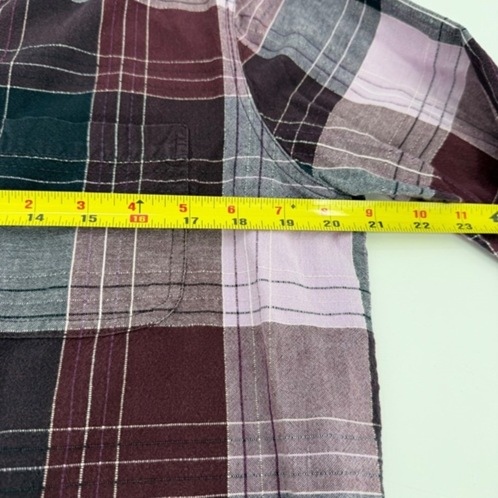 Plaid Zip Front Shirt Jacket Women's Large‎ Burgundy Pink Navy Cotton Grunge - Picture 11 of 11